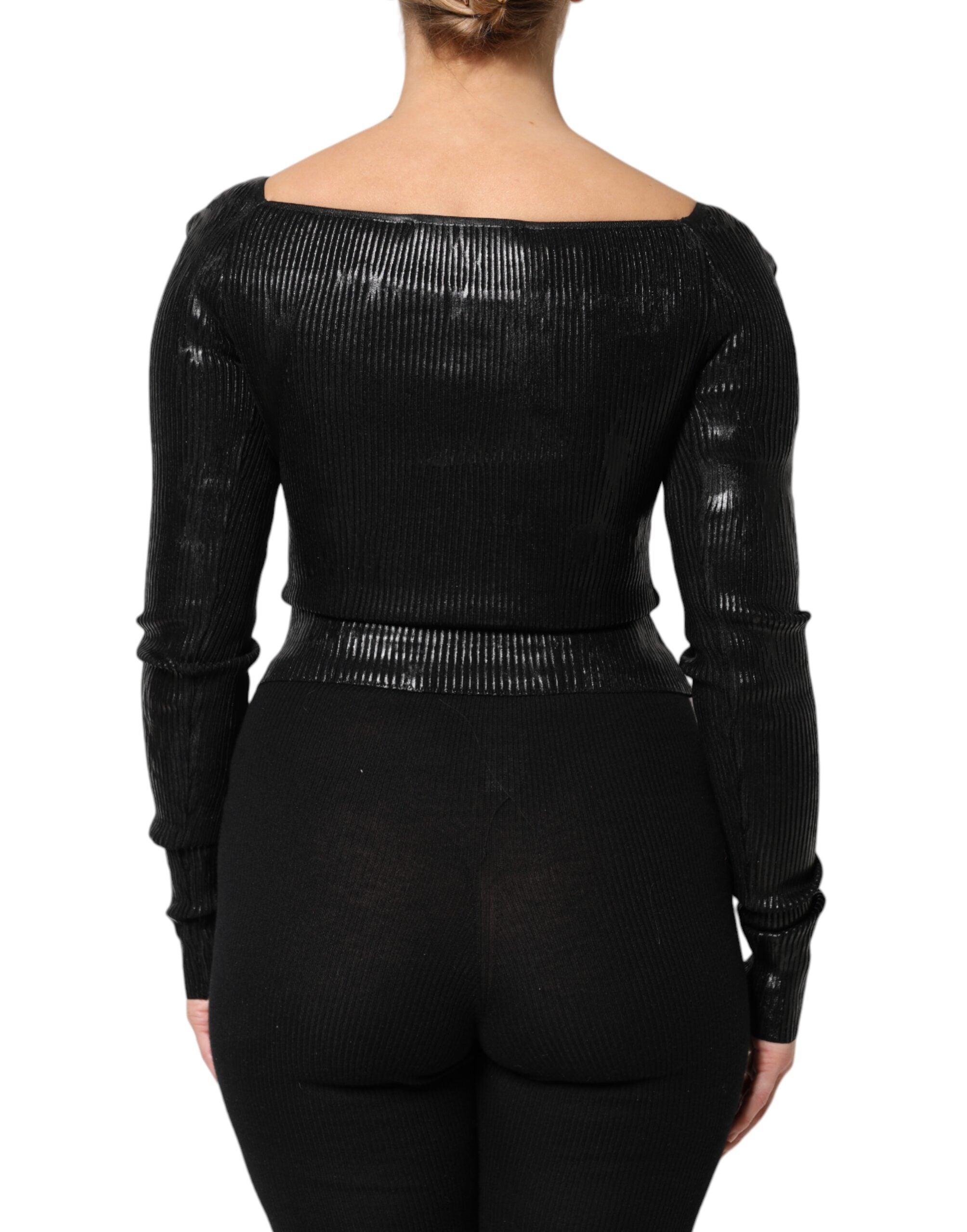 Blouse noire Dolce & Gabbana en viscose à manches longues, ajustée, élégante et sophistiquée.