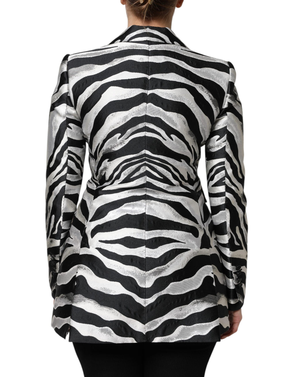 Veste blazer femme Dolce & Gabbana en polyester noir et blanc, élégante et sophistiquée, portée sur un mannequin.