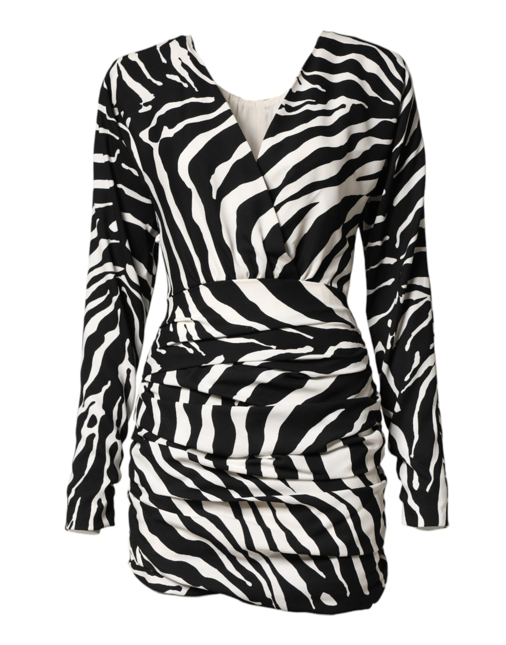 Robe courte en soie Dolce & Gabbana à rayures zèbre noires et blanches, coupe ajustée et élégante.