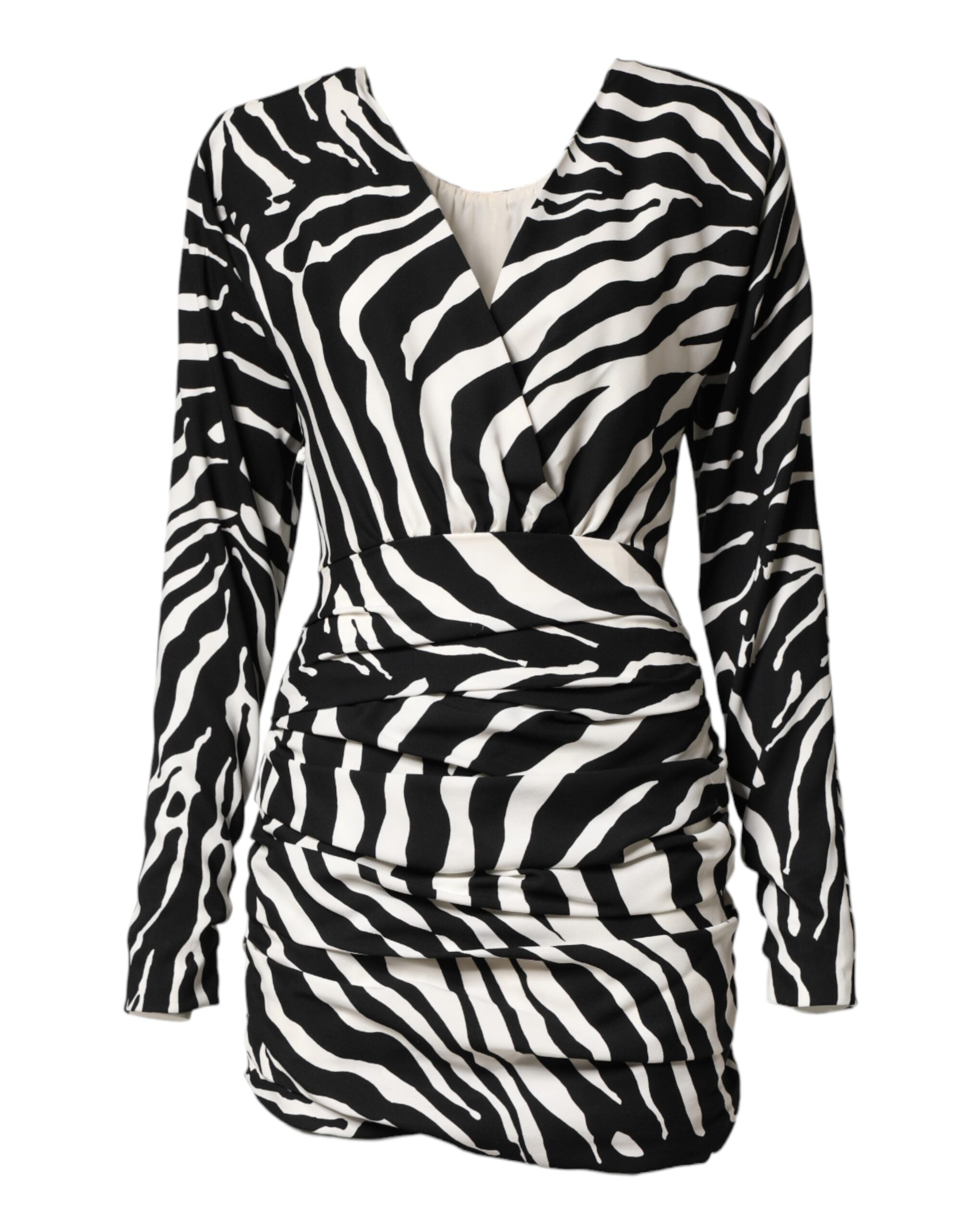 Robe courte en soie Dolce & Gabbana à rayures zèbre noires et blanches, coupe ajustée et élégante.
