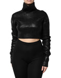 T-shirt à col roulé court noir en laine Dolce & Gabbana, manches longues, coupe ajustée, détails élégants.