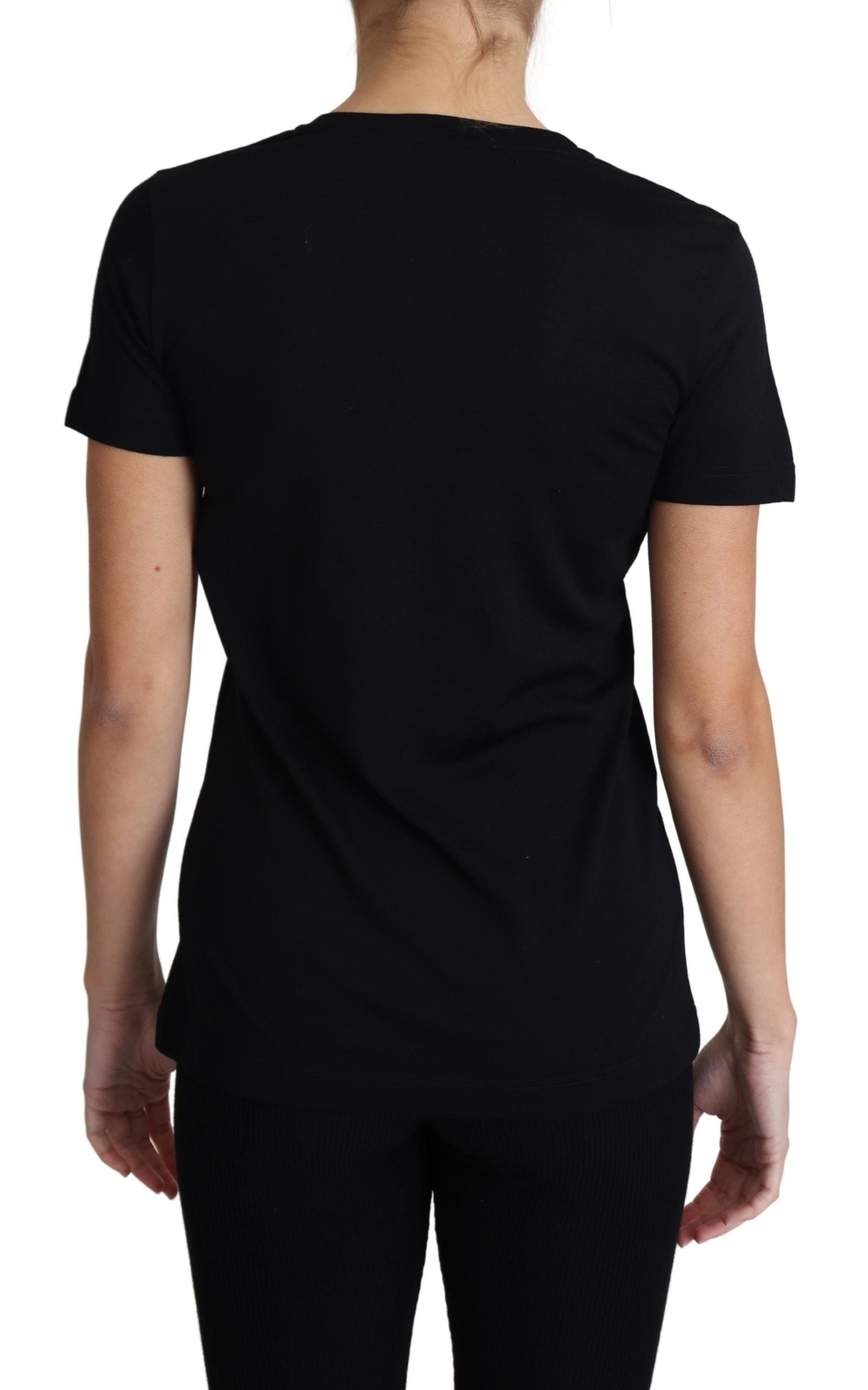 T-shirt noir en laine à manches courtes de Dolce & Gabbana avec col rond, élégance simple et style sophistiqué.
