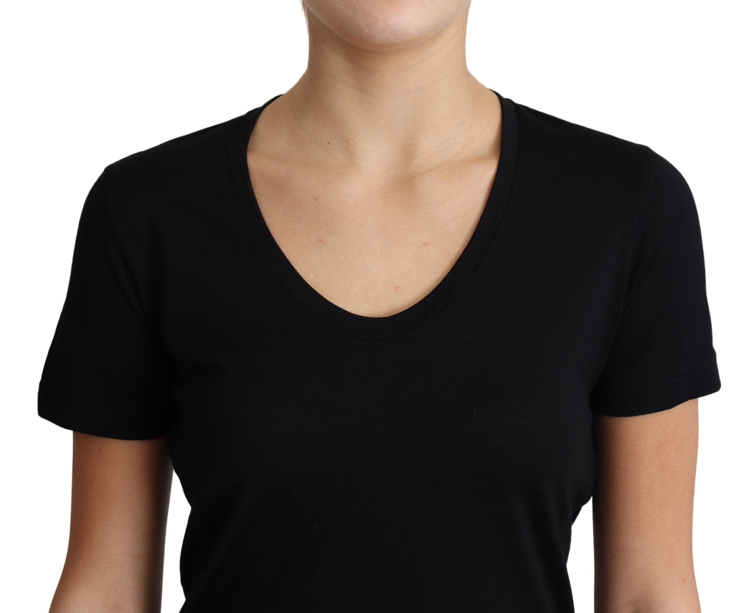 T-shirt Dolce & Gabbana en laine noire à col rond et manches courtes, vue de face.