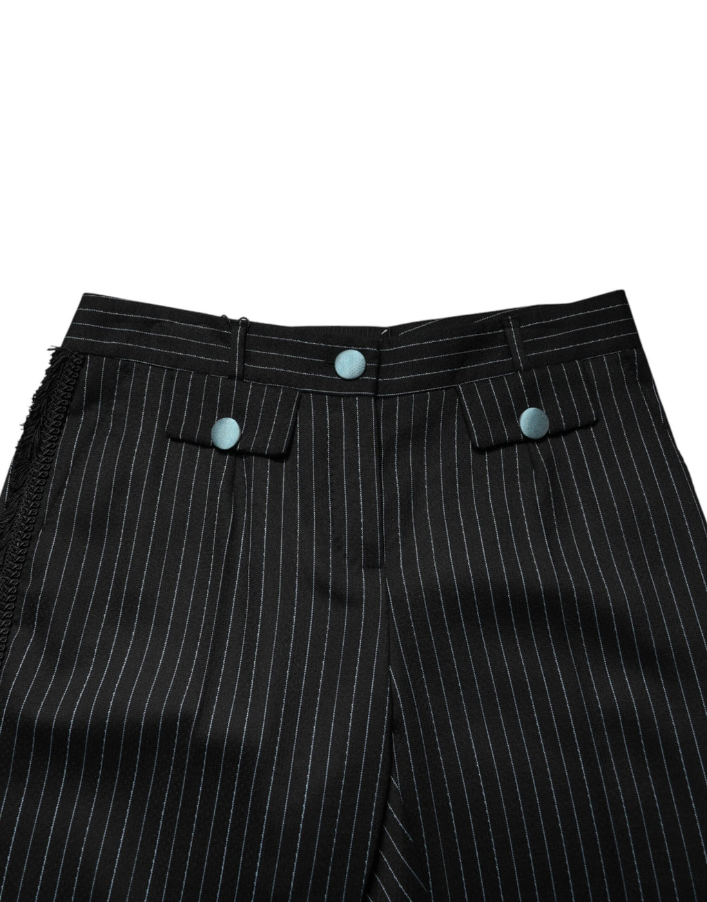 Pantalon cropped en laine noire à rayures de Dolce & Gabbana, style élégant et tendance, vue de face.