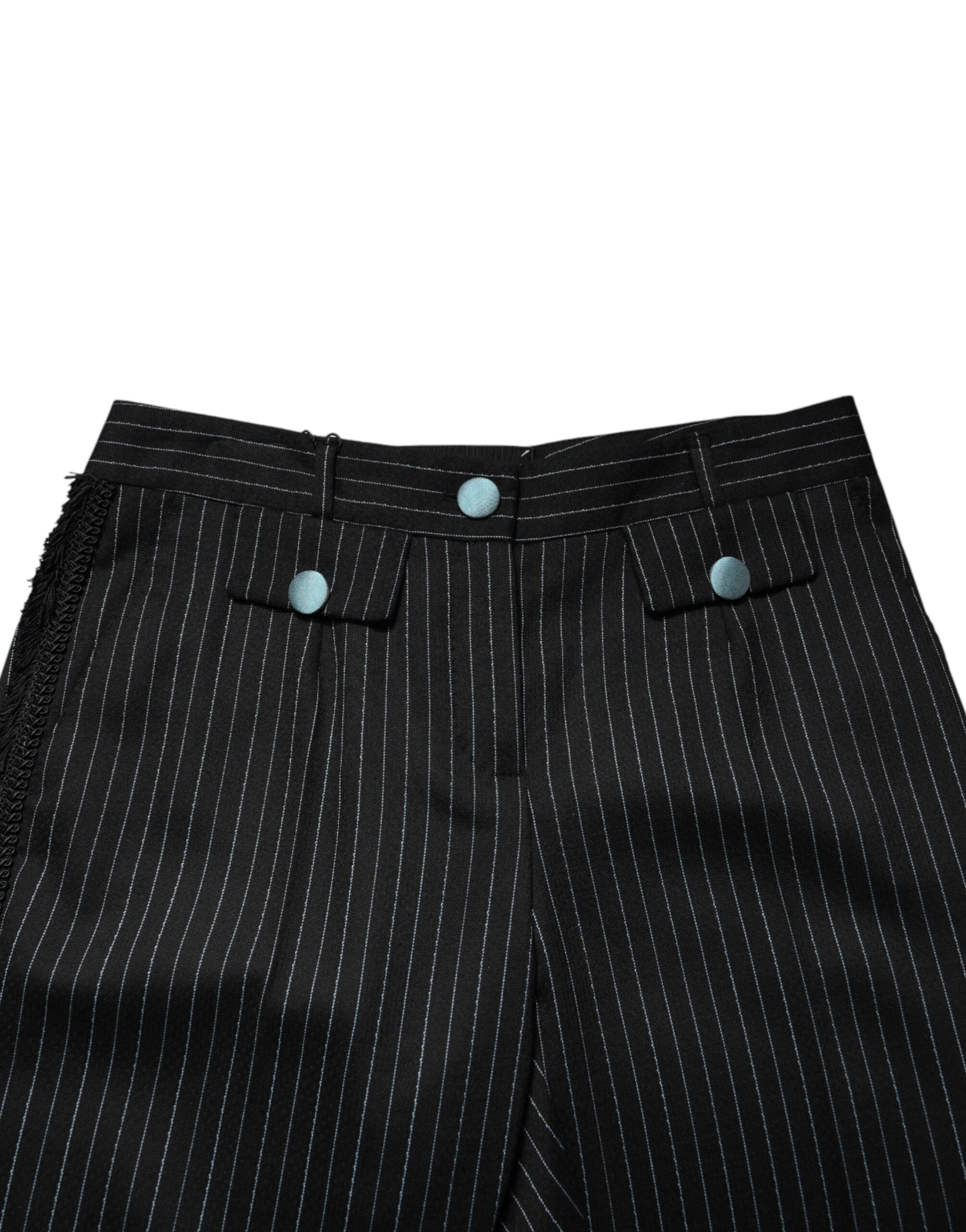 Pantalon cropped en laine noire à rayures de Dolce & Gabbana, style élégant et tendance, vue de face.