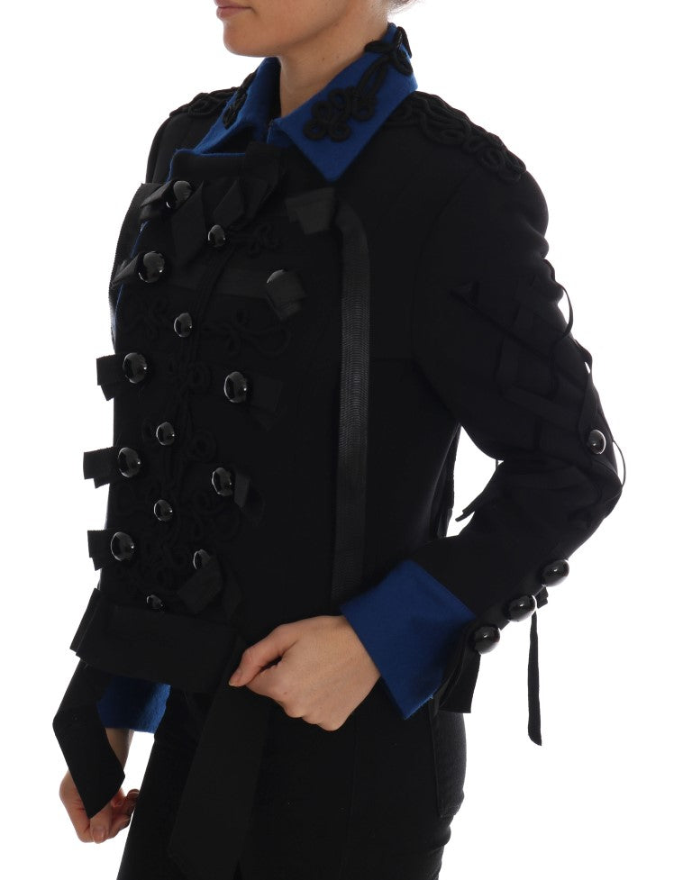 Veste trench en laine noire de Dolce & Gabbana, élégante et élégante, visible avec détails du vêtement dans l'image.