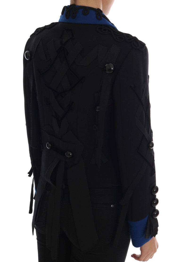 Veste trench en laine noire de Dolce & Gabbana, élégant manteau d'hiver pour femme avec ceinture et détails sophistiqués.