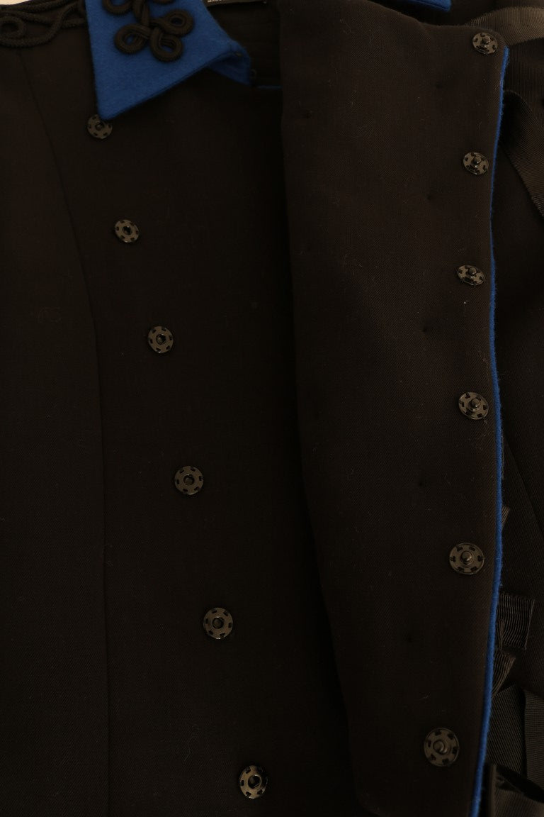 Veste trench en laine noire Dolce & Gabbana, coupe élégante avec détails sophistiqués, vue de l'avant sur un fond neutre.