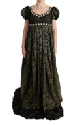 Robe cache-cœur noire et jaune Dolce & Gabbana en dentelle avec cristaux, coupe shift élégante et moderne.