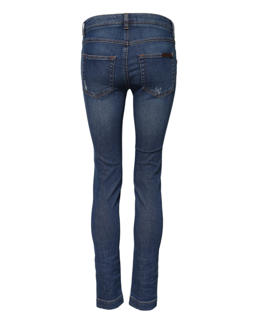 Jeans slim en denim coton bleu Dolce & Gabbana à taille moyenne, vue de face avec détails visibles.