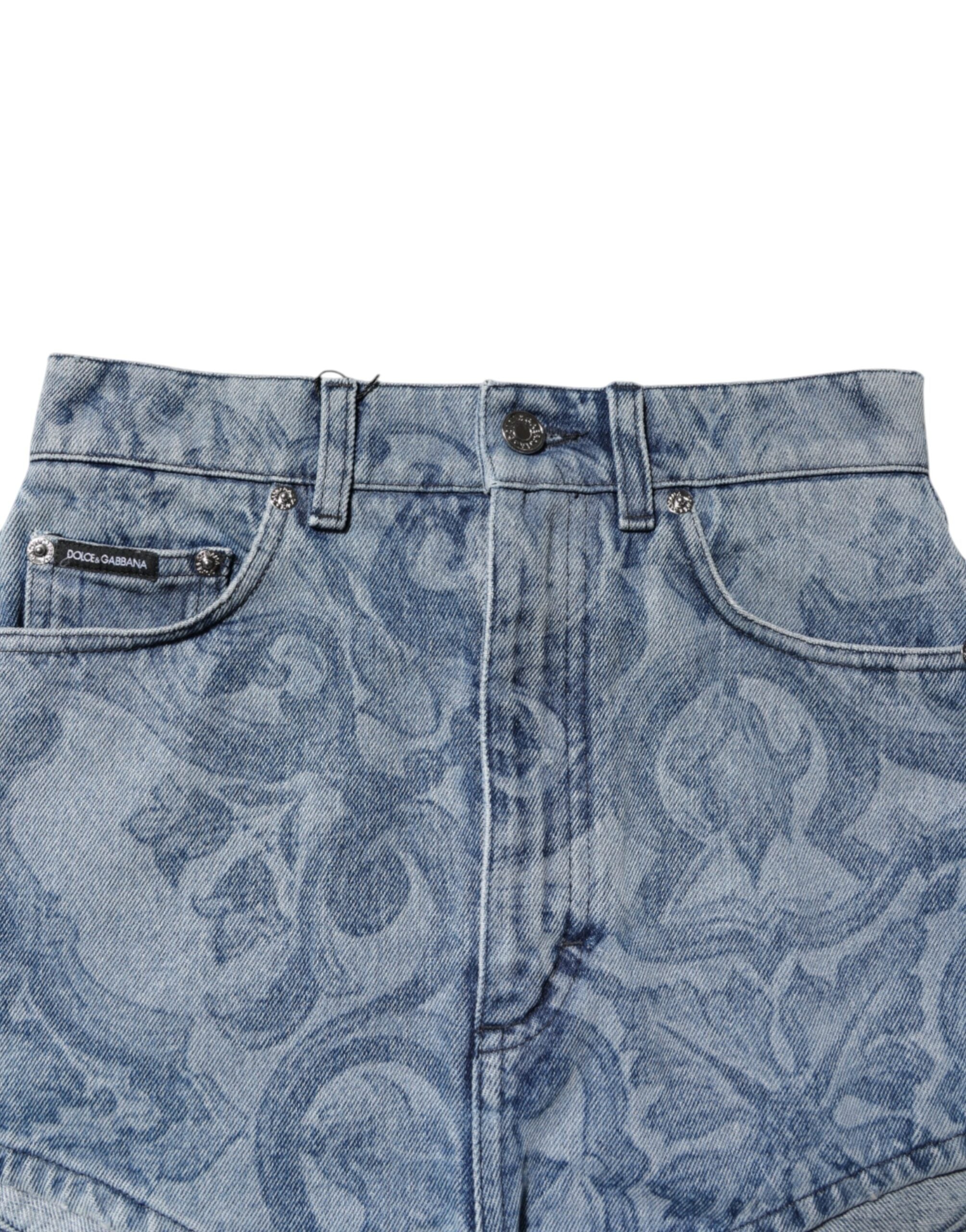 Shorts en denim coton à imprimé floral bleu Dolce & Gabbana, style chaud, coupe courte, détails tendance, mode féminine.
