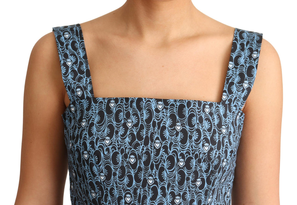Robe en coton bleu à cœur Dolce & Gabbana, coupe évasée et stretch, vue de face avec détails de la robe.