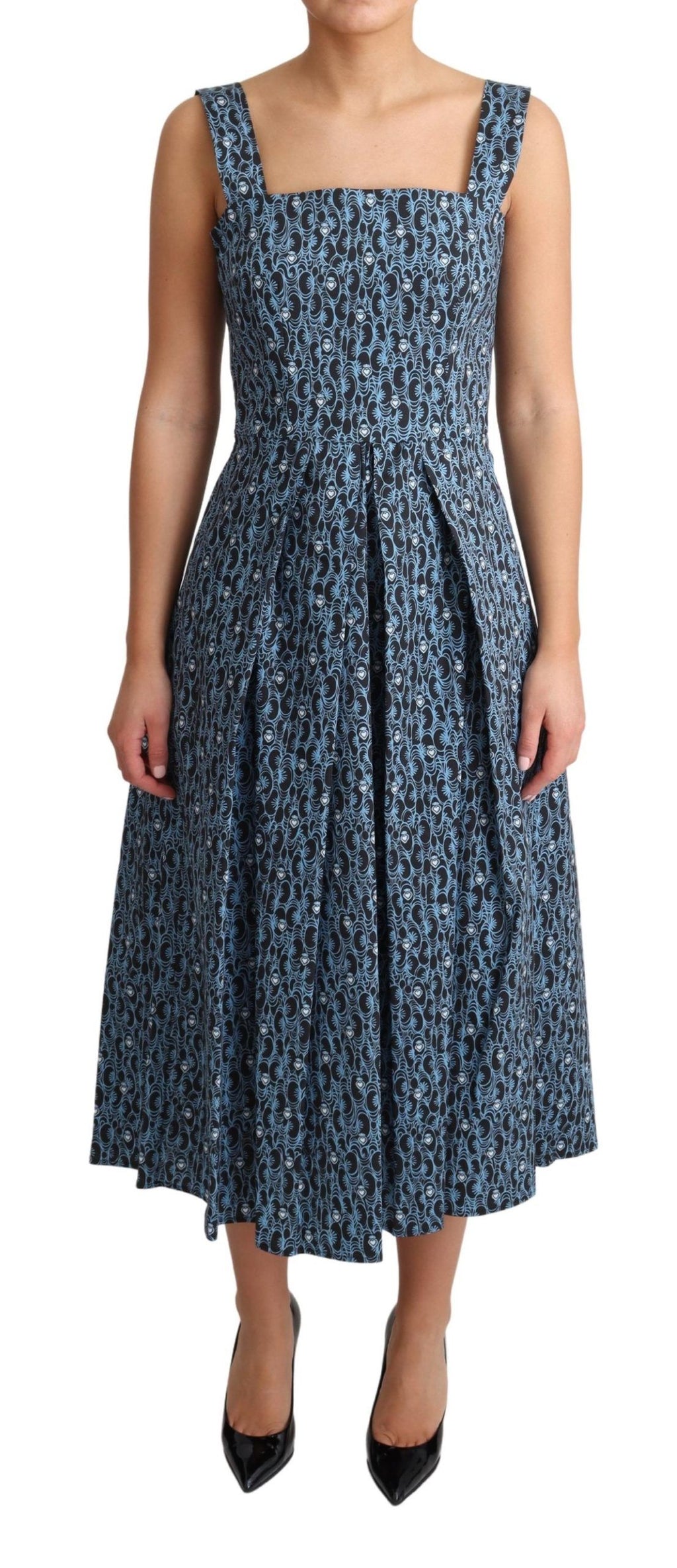 Robe en coton bleu à cœur de style A-line Dolce & Gabbana, stretch, avec détail de cœur au centre.