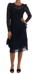 Robe Dolce & Gabbana Taormina bleue en dentelle florale ajustée, détails élégants et tissu délicat visible sur l'image.