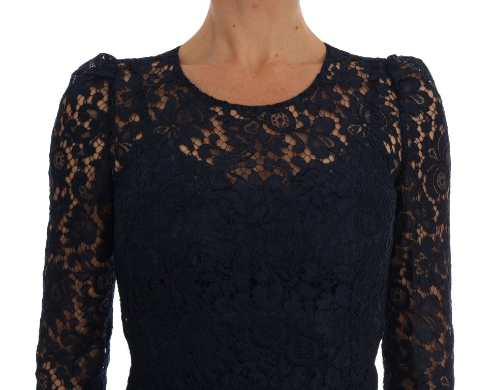 Robe moulante en dentelle florale bleue Dolce & Gabbana Taormina, élégante et sophistiquée, avec détails délicats.
