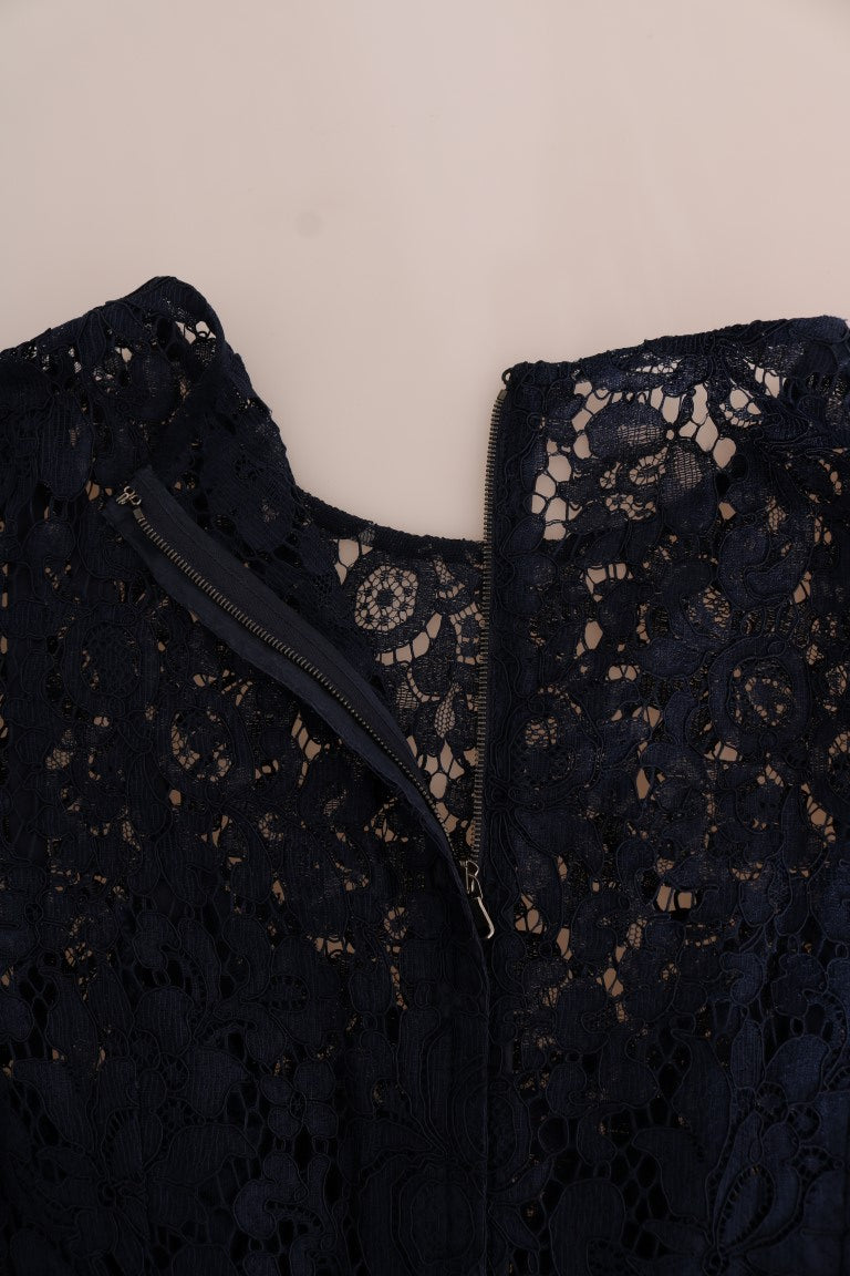 Robe Dolce & Gabbana Taormina bleu en dentelle florale ajustée, vue de face sur un fond neutre.