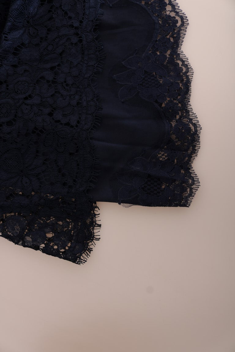 Robe noire en dentelle florale Dolce & Gabbana Taormina Blue, coupe droite, élégante et sophistiquée.