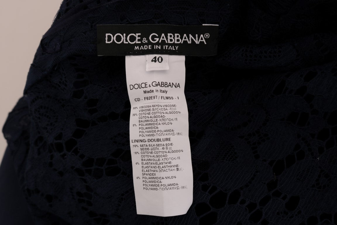 Robe noire en dentelle florale Dolce & Gabbana Taormina Blue, coupe droite élégante, détails de broderie raffinés.
