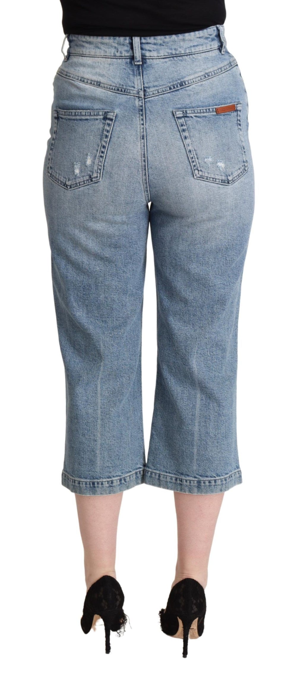 Dolce & Gabbana Blue Tattered Cotton Denim Capri Cropped Jeans - La luxence