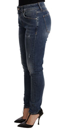 Jeans skinny en denim stretch bleu Dolce & Gabbana, coupe ajustée, coton confortable, visible en détail sur le produit.