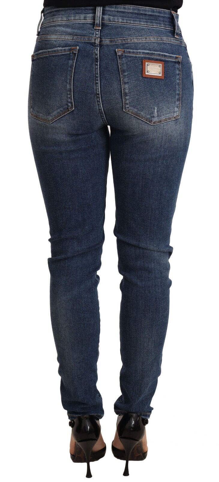 Jeans skinny en denim bleu Dolce & Gabbana avec stretch en coton, coupe ajustée et détails classiques.