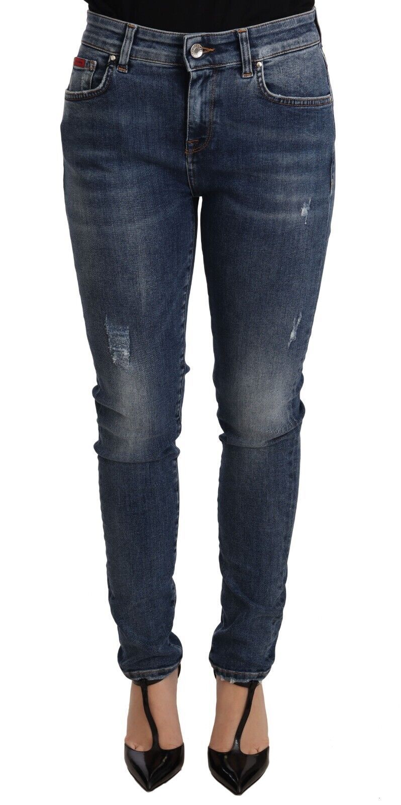 Jeans skinny en denim bleu stretch Dolce & Gabbana, coupe ajustée et coton doux, visibles avec détails de couture.