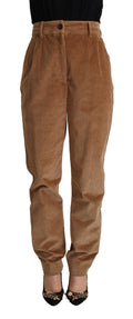 Pantalons skinny en velours côtelé marron en coton de Dolce & Gabbana, taille haute, ajustés et élégants.