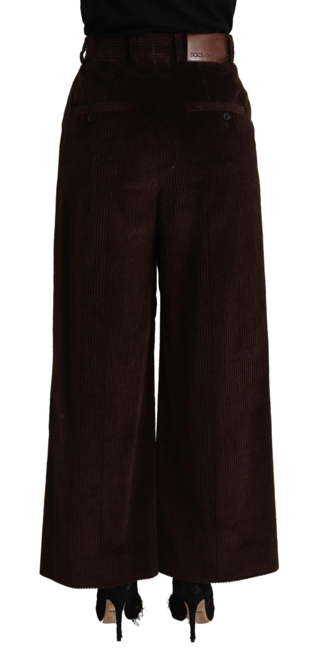 Pantalon large en coton marron à taille haute de Dolce & Gabbana, style pantalon large pour femme.