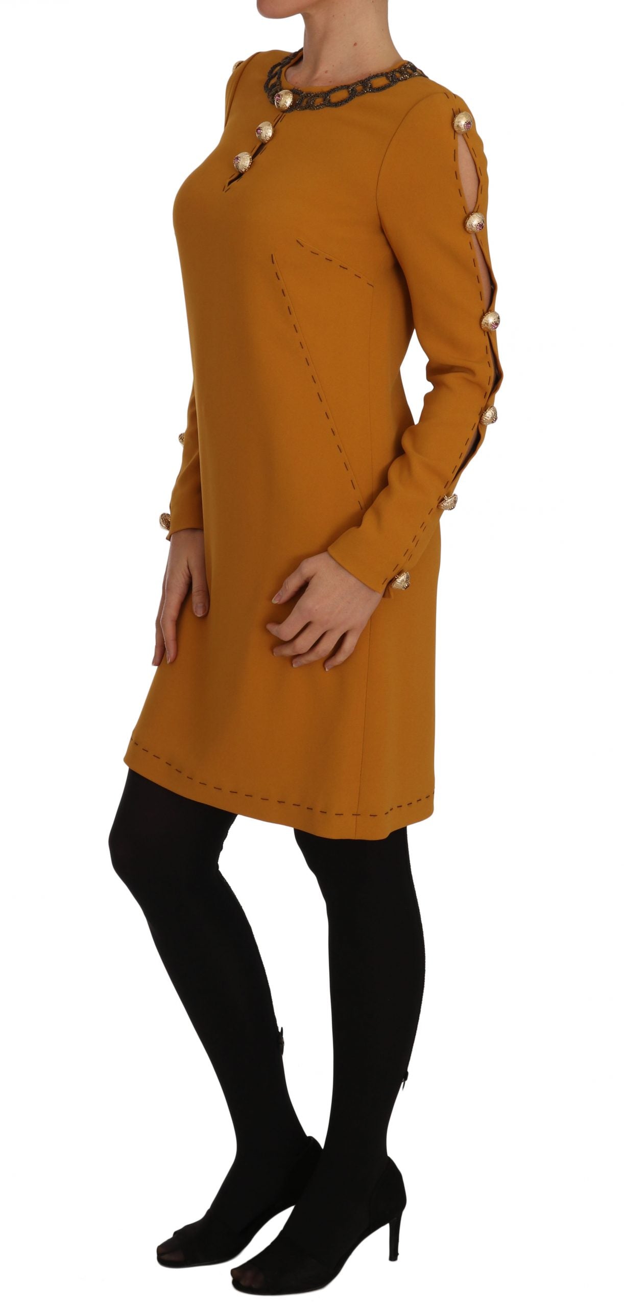 Robe courte marron Dolce & Gabbana ornée de cristaux, miniature, élégante et ornée de détails scintillants.