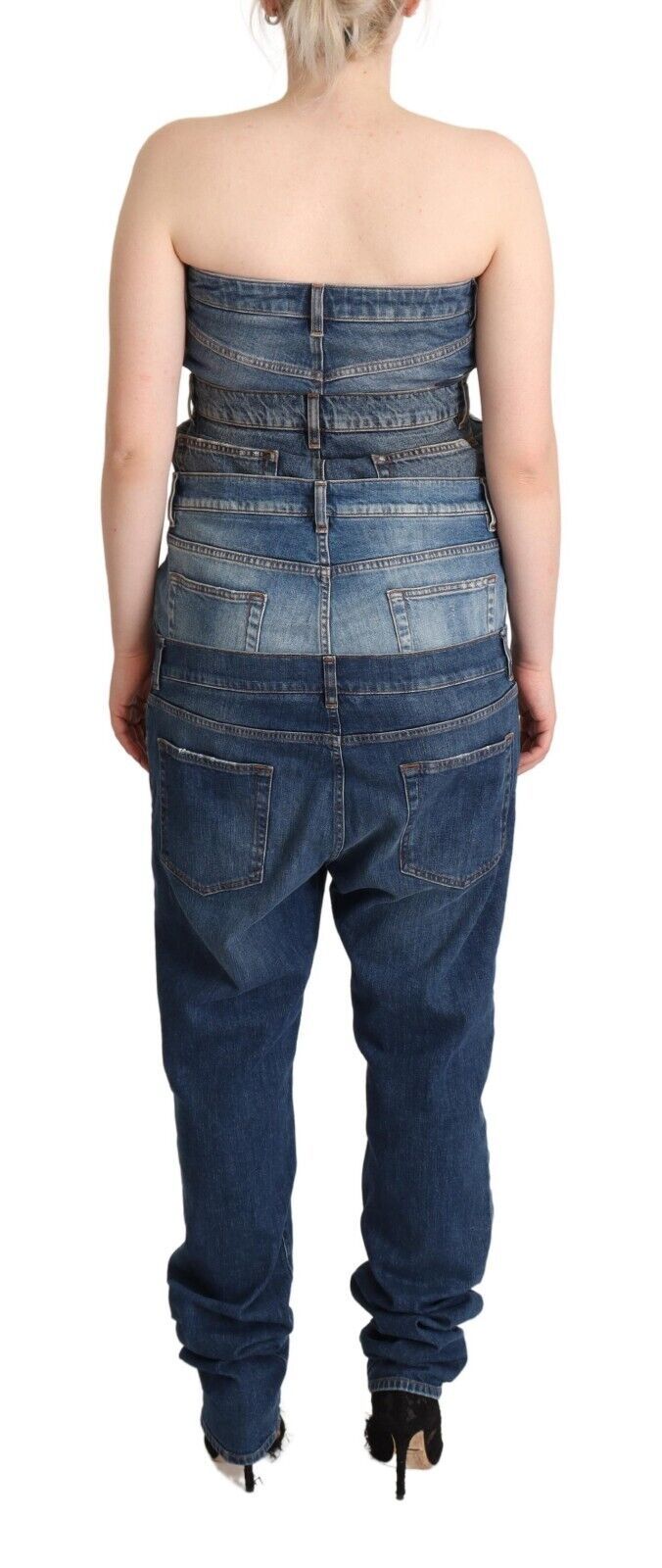 Combinaison en jean bleu foncé sans bretelles de Dolce & Gabbana, en coton, avec coupe élégante et détails modernes.