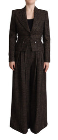 Veste en laine marron foncé Dolce & Gabbana à un bouton, avec pantalon assorti, style chic et élégant.