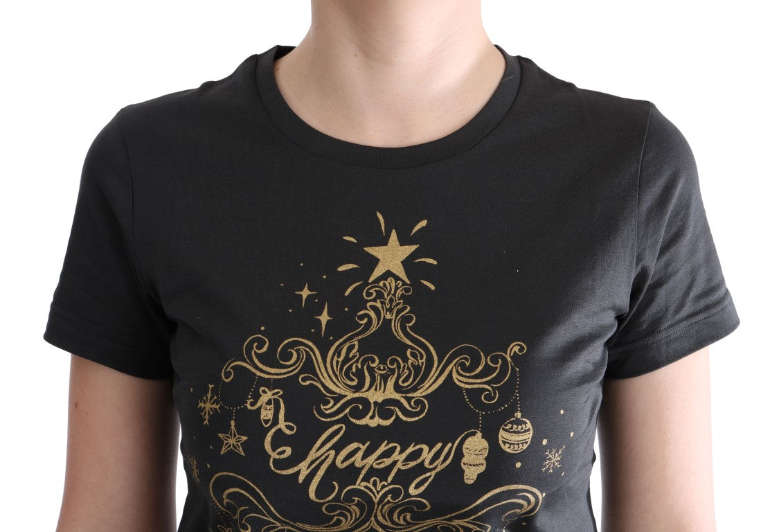T-shirt gris en coton Dolce & Gabbana 2017 avec motif, vue de face, détails du design visible.