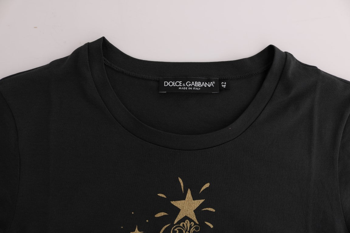 T-shirt en coton gris Dolce & Gabbana 2017 avec motif, vue de face, détail du design et logo visible.