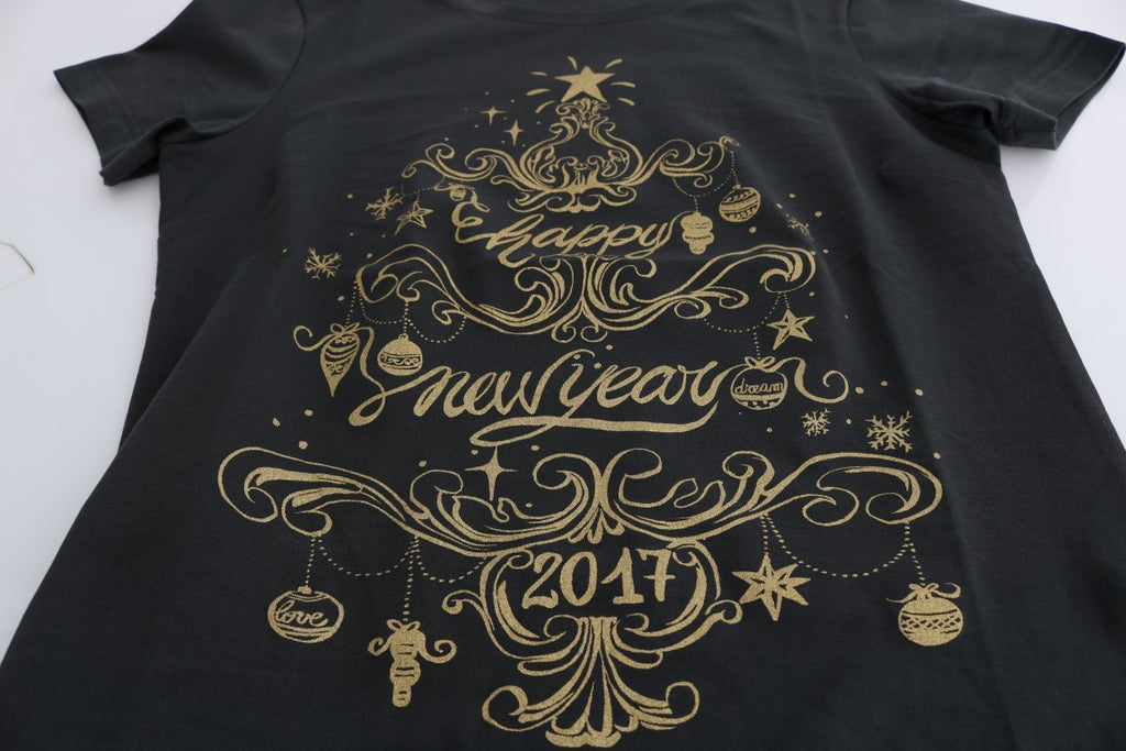 T-shirt en coton gris Dolce & Gabbana 2017 avec motif, vue de face, textile doux et design élégant.