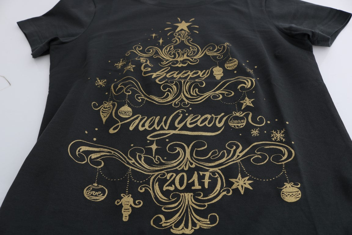 T-shirt en coton gris Dolce & Gabbana 2017 avec motif, vue de face, textile doux et design élégant.