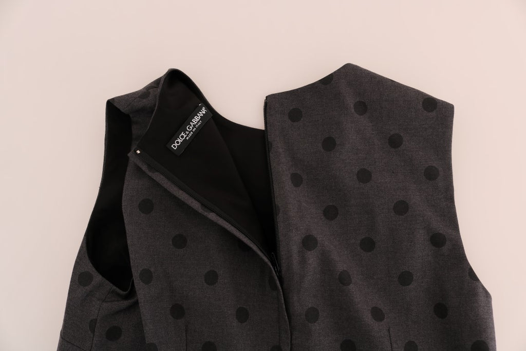 Robe droite en laine gris à pois Dolce & Gabbana, vêtement élégant avec motif à pois, pour femmes sophistiquées.