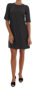 Robe droite en laine gris à pois Dolce & Gabbana, vêtement élégant avec motif à pois et coupe près du corps.