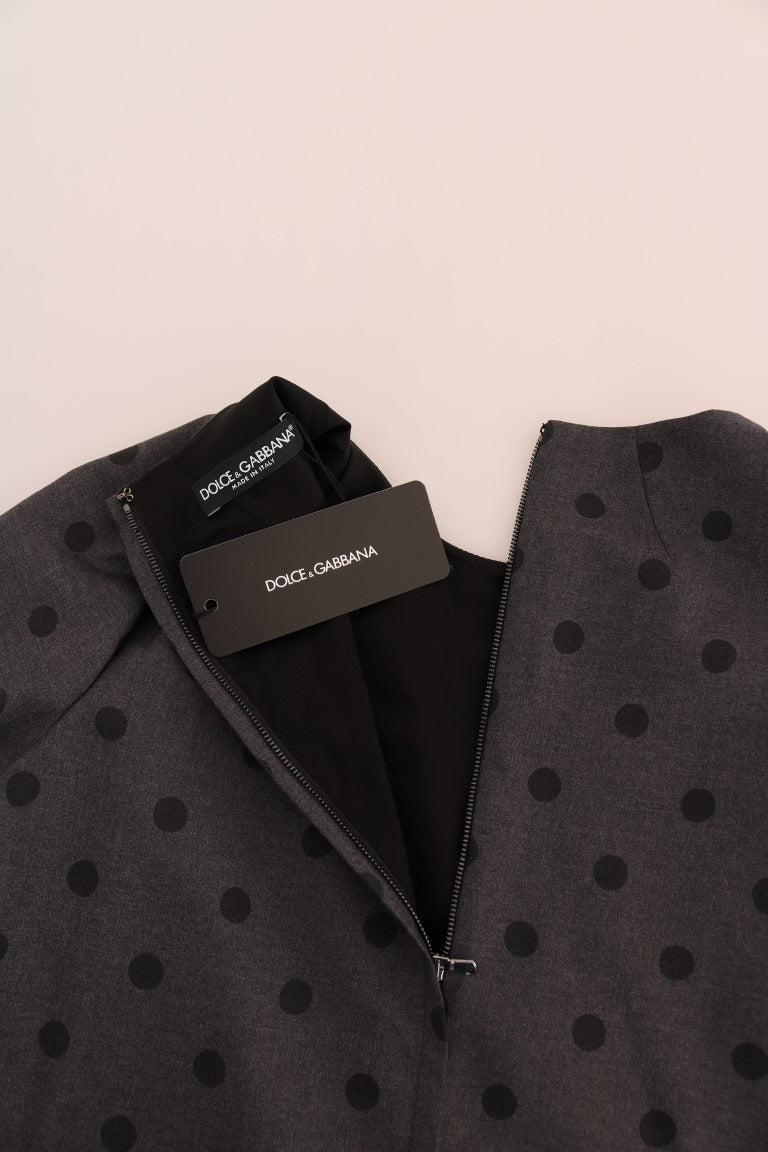 Robe fourreau en laine gris à pois Dolce & Gabbana, vêtement élégant avec motif à pois pour femmes.
