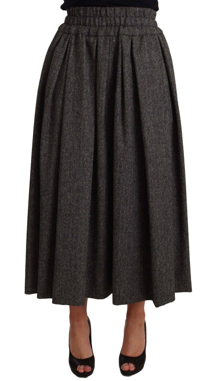Jupe en laine gris à taille haute de style A-line de Dolce & Gabbana, élégante et sophistiquée.