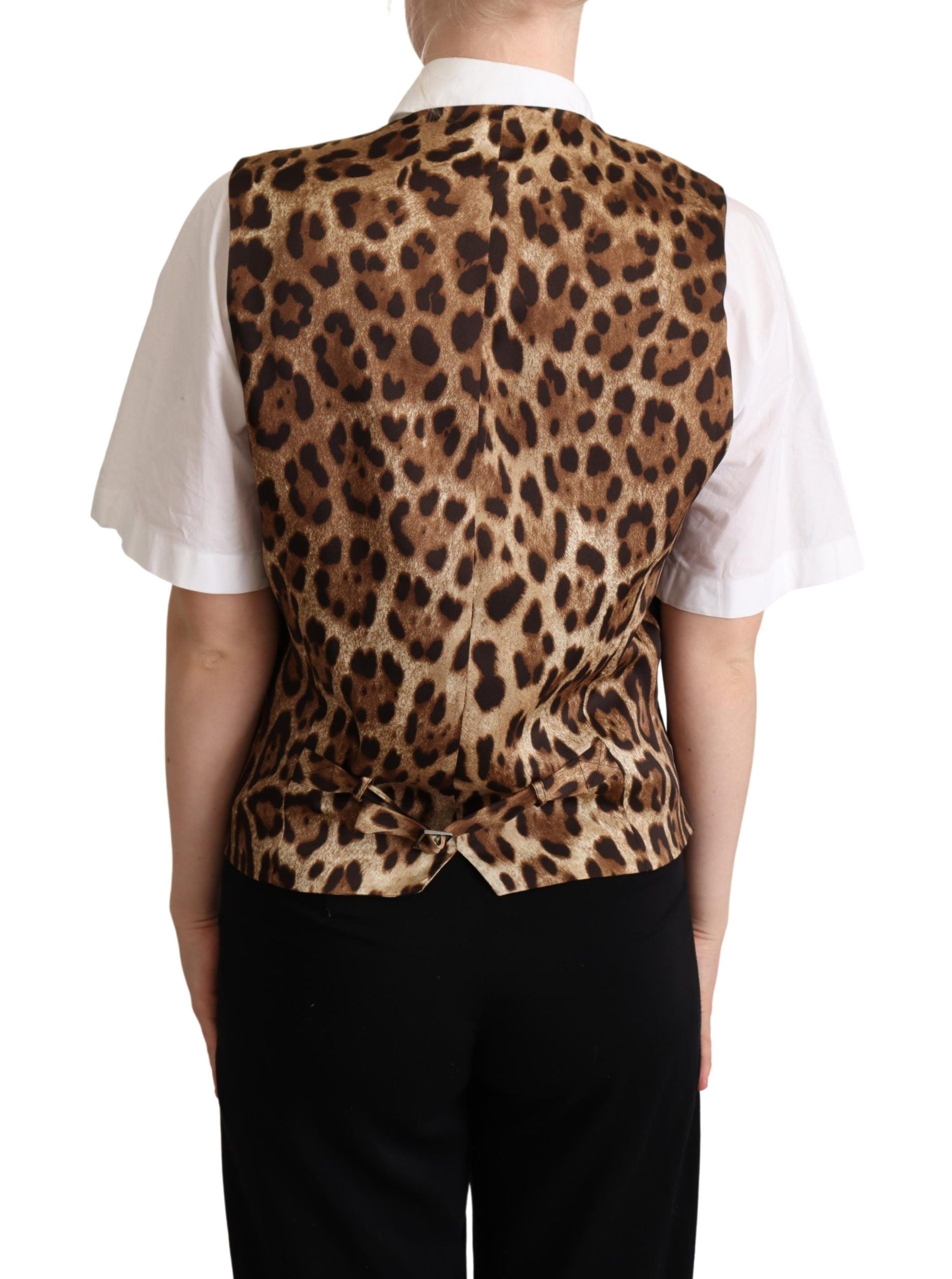 Gilet en laine gris à motif léopard Dolce & Gabbana, veste cintrée élégante avec détails sophistiqués.