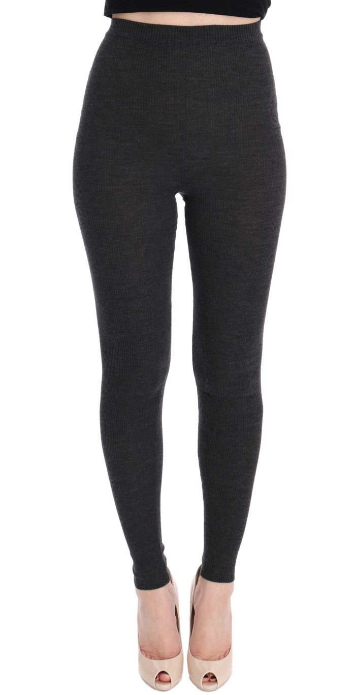 Collants en laine gris stretch de Dolce & Gabbana, montrant la texture douce et le design élégant.