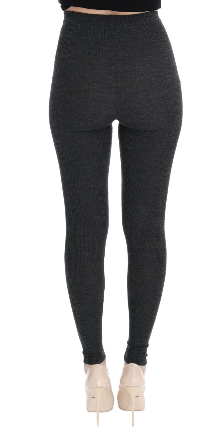 Collants en laine grise extensibles de Dolce & Gabbana, ajustés et confortables pour un style élégant.