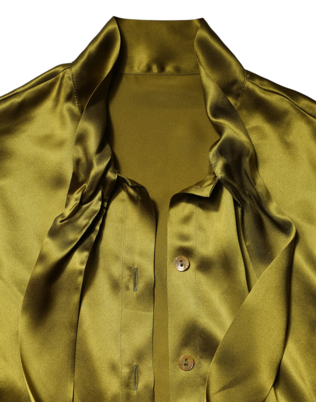 Chemisier Dolce & Gabbana vert à col ascot, manches longues, style élégant et sophistiqué.