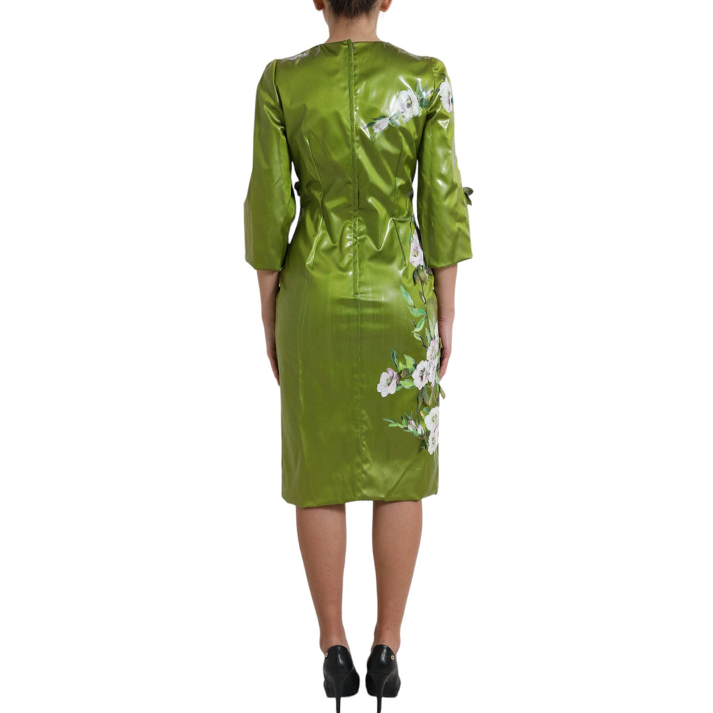 Robe midi sirène à fleurs vertes et broderies Dolce & Gabbana, vêtement élégant avec détails floraux et embellissements.