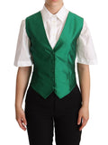 Veste sans manches en satin de soie verte de Dolce & Gabbana, veste élégante et sophistiquée pour femme.