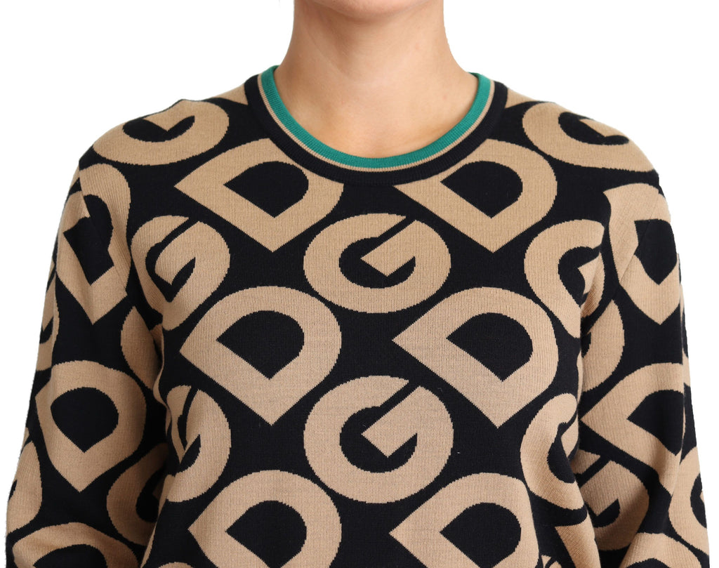 Pull à col rond en laine multicolore Dolce & Gabbana DG Mania, motif coloré et texture douce visible sur le pull.