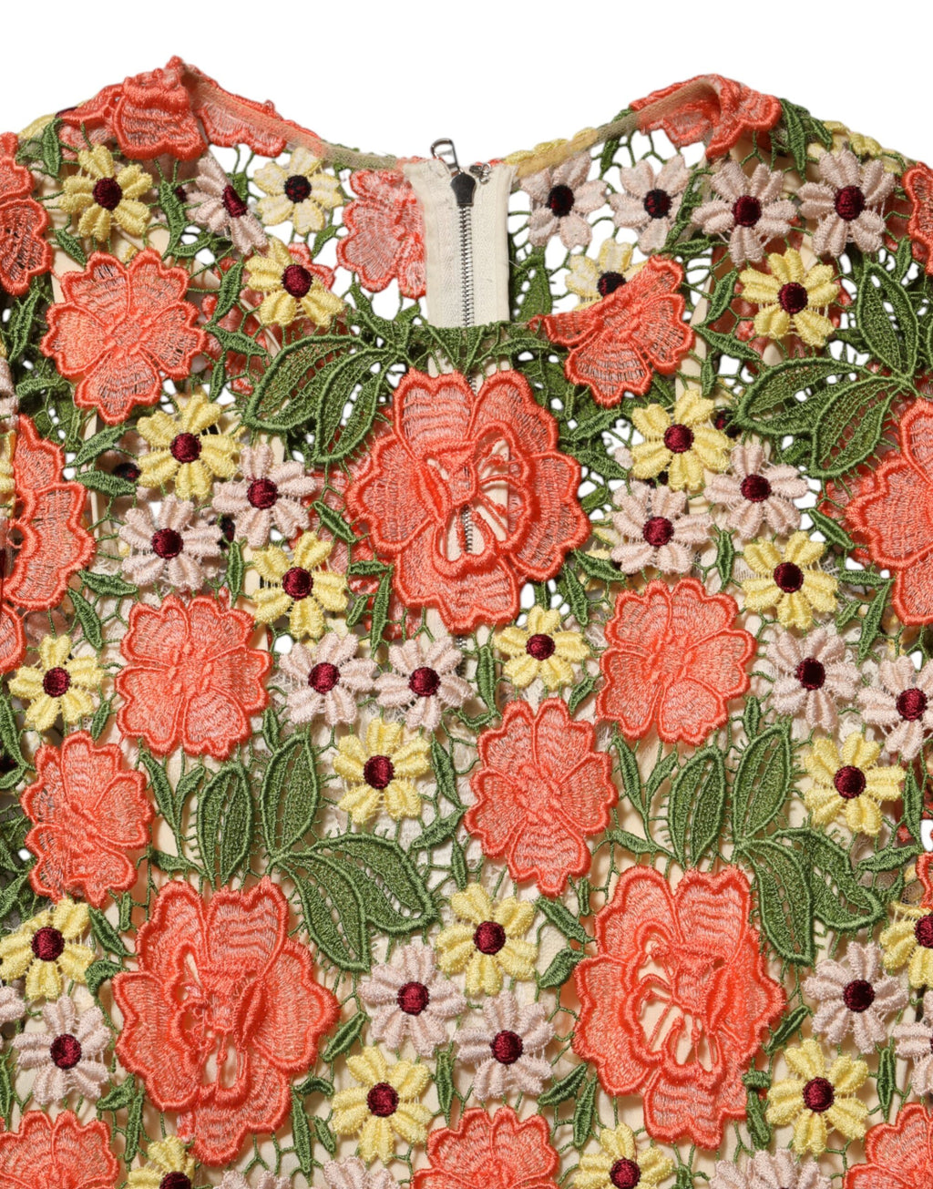 Robe courte Dolce & Gabbana à broderie florale multicolore et coupe en ligne, élégante et colorée.