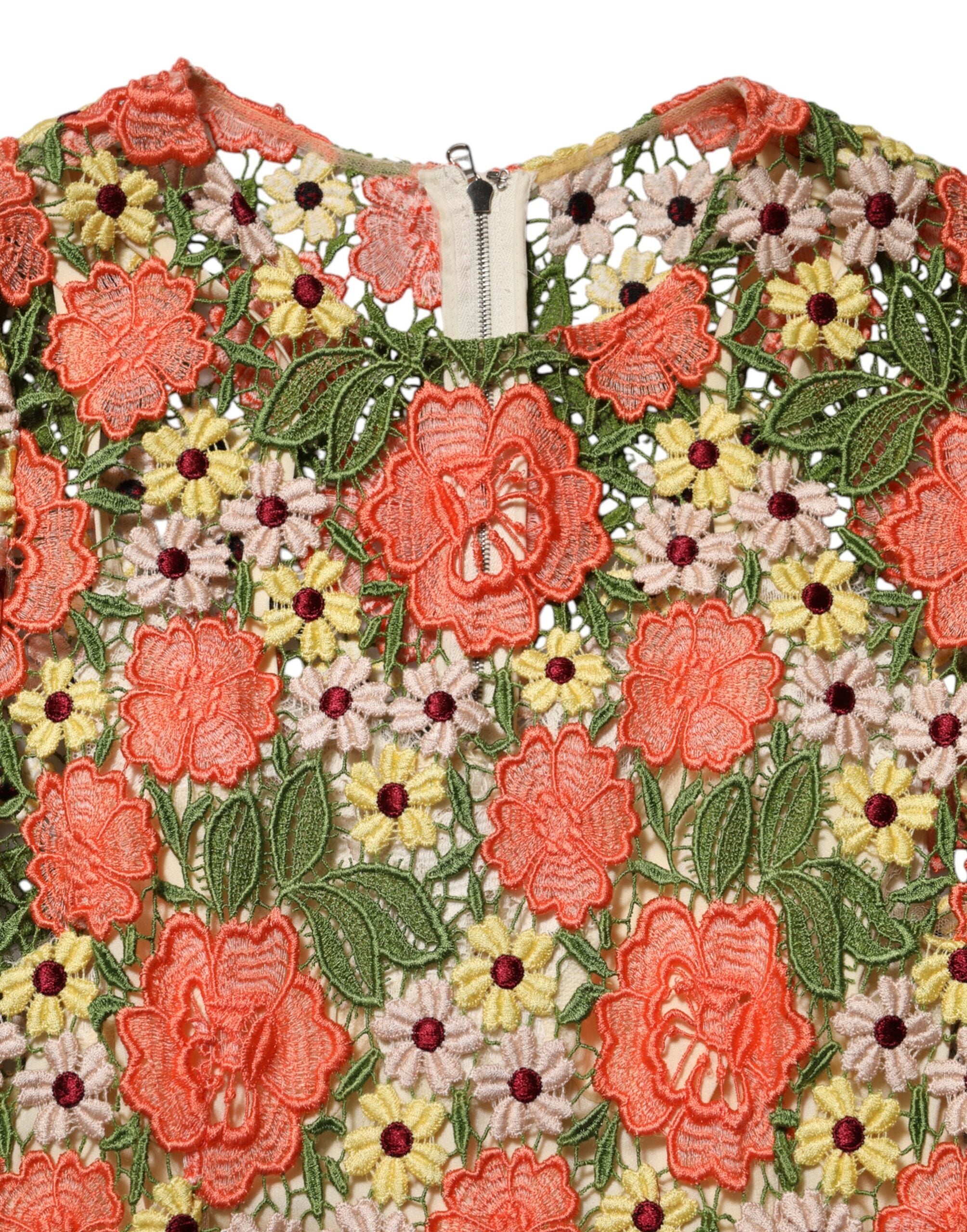 Robe courte Dolce & Gabbana à broderie florale multicolore et coupe en ligne, élégante et colorée.
