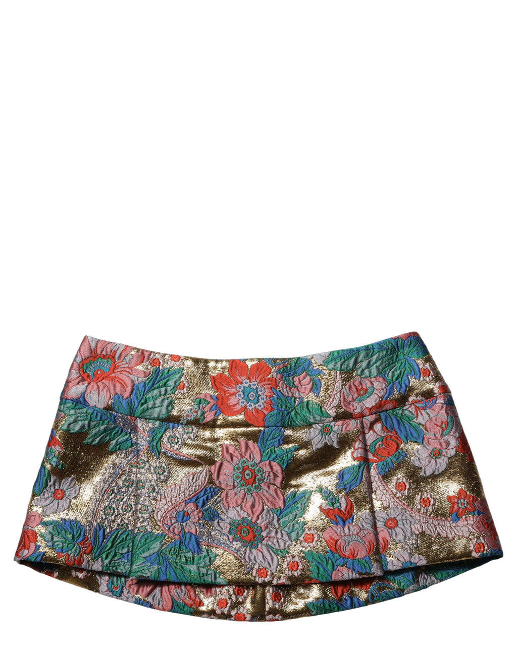 Jupe courte Dolce & Gabbana en jacquard fleuri multicolore à la taille mi-haute, avec motif floral élégant.