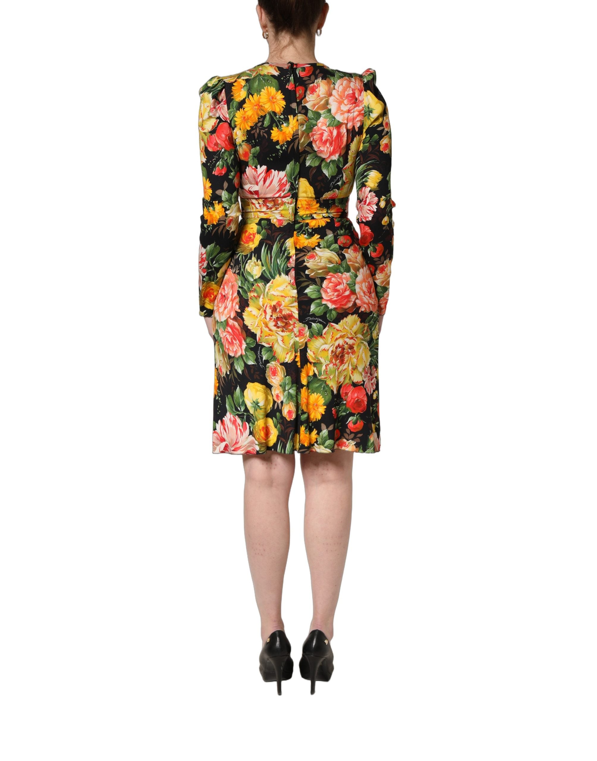 Robe midi à manches longues Dolce & Gabbana à motif floral multicolore, élégante et raffinée.